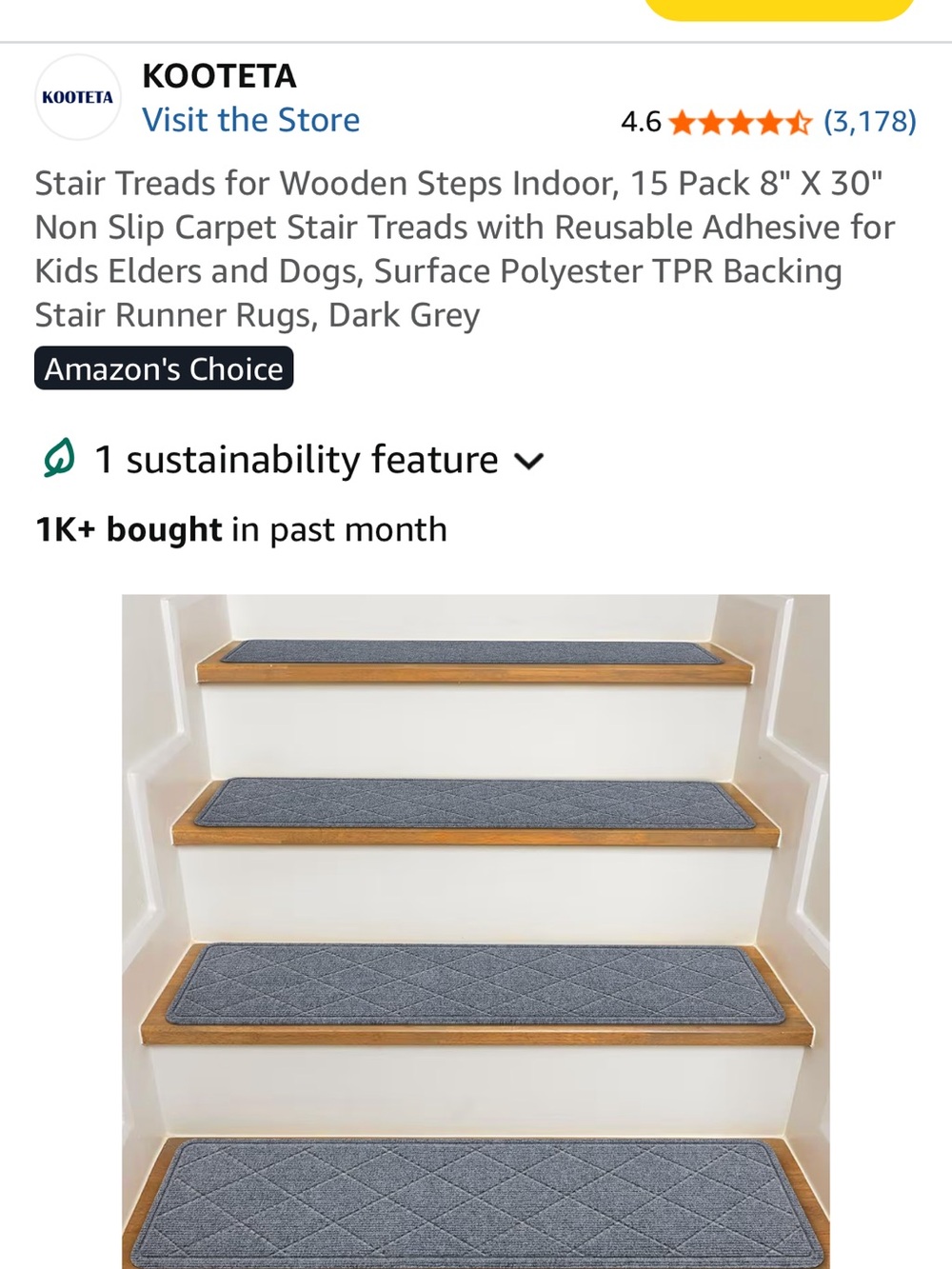 Dark Grey Non-Slip Stair Treads - 15 Pack